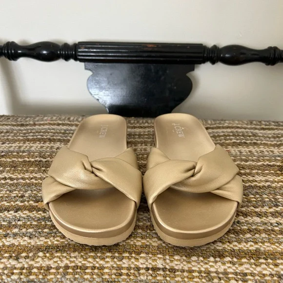 J Crew Women's Gold Knotted Slide Sandals - Picture 1 of 4